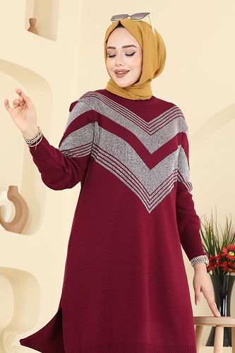 moda selvim Zikzak Desen Triko Takım 2767AYD574 Bordo - Thumbnail