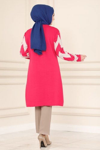 moda selvim Zikzak Desenli Triko Tunik 352MT581 Fuşya - Thumbnail