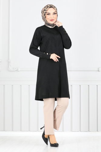 MRV K.L.N. - Zikzak Desenli Triko Tunik 5005KLN1035-M Siyah