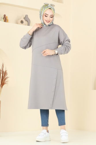 moda selvim Zımba Detaylı Tunik 2698AYD574 Gri - Thumbnail