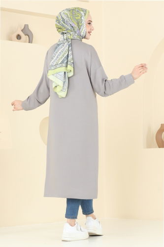 moda selvim Zımba Detaylı Tunik 2698AYD574 Gri - Thumbnail