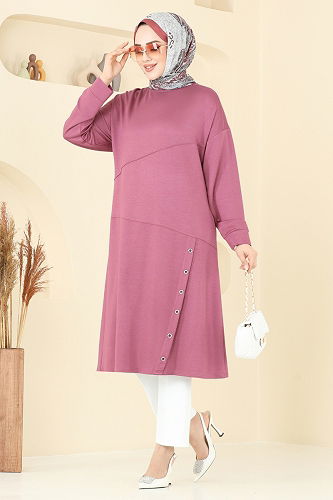 moda selvim Zımba Detaylı Tunik 2698AYD574 Gül Kurusu - Thumbnail