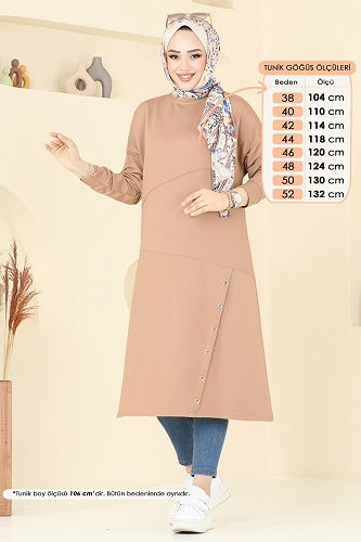 moda selvim Zımba Detaylı Tunik 2698AYD574 Latte - Thumbnail