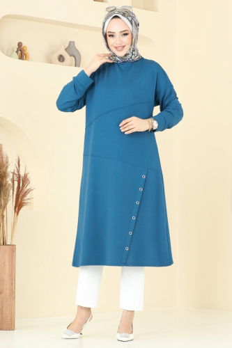 moda selvim Zımba Detaylı Tunik 2698AYD574 Petrol - Thumbnail
