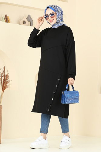 moda selvim Zımba Detaylı Tunik 2698AYD574 Siyah - Thumbnail