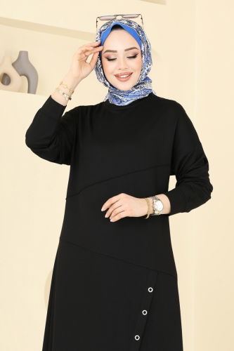 moda selvim Zımba Detaylı Tunik 2698AYD574 Siyah - Thumbnail