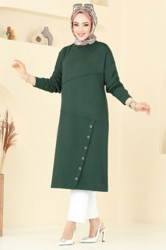 moda selvim Zımba Detaylı Tunik 2698AYD574 Zümrüt - Thumbnail