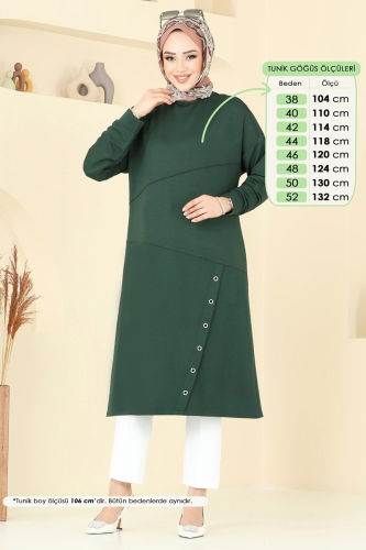 moda selvim Zımba Detaylı Tunik 2698AYD574 Zümrüt - Thumbnail