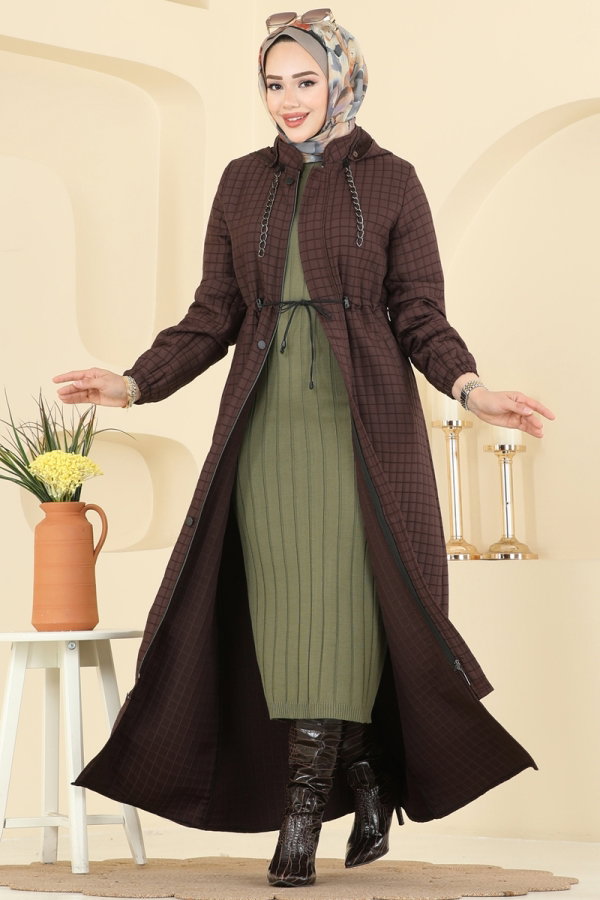 Zincir Askılı Kapitone Ferace 3006DFL152 Kahve - Moda Selvim