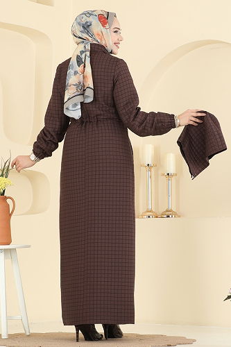 moda selvim Zincir Askılı Kapitone Ferace 3006DFL152 Kahve - Thumbnail