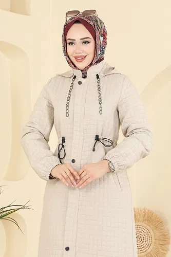 moda selvim Zincir Askılı Kapitone Ferace 3006DFL152 Taş - Thumbnail