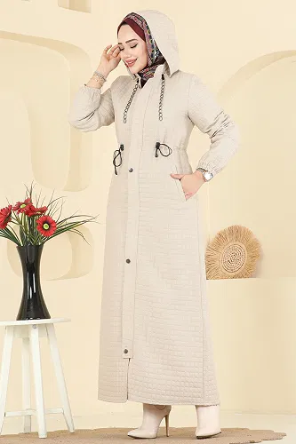 moda selvim Zincir Askılı Kapitone Ferace 3006DFL152 Taş - Thumbnail