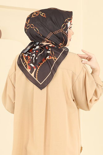 moda selvim Zincir Desen Soft Eşarp Serisi 209MDI1081 Kahve - Thumbnail