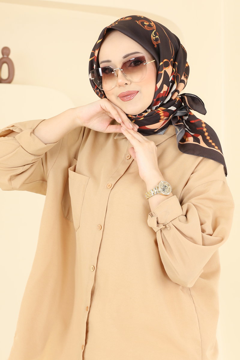 Zincir Desen Soft Eşarp Serisi 209MDI1081 Kahve