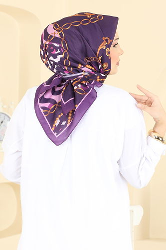 moda selvim Zincir Desen Soft Eşarp Serisi 209MDI1081 Mor - Thumbnail