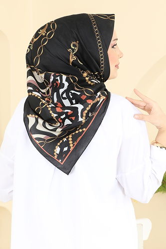 moda selvim Zincir Desen Soft Eşarp Serisi 209MDI1081 Siyah - Thumbnail