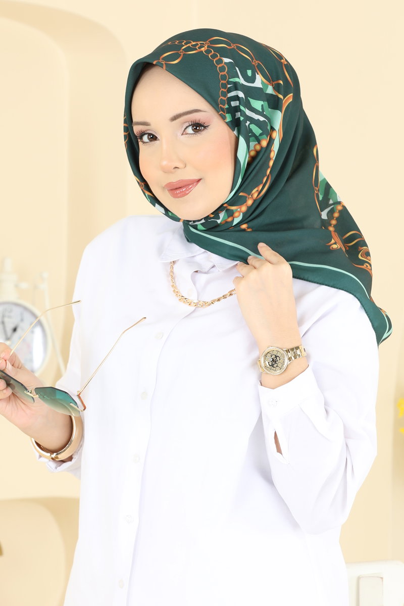 m❤︎ Zincir Desen Soft Eşarp Serisi 209MDI1081 Zümrüt - Moda Selvim