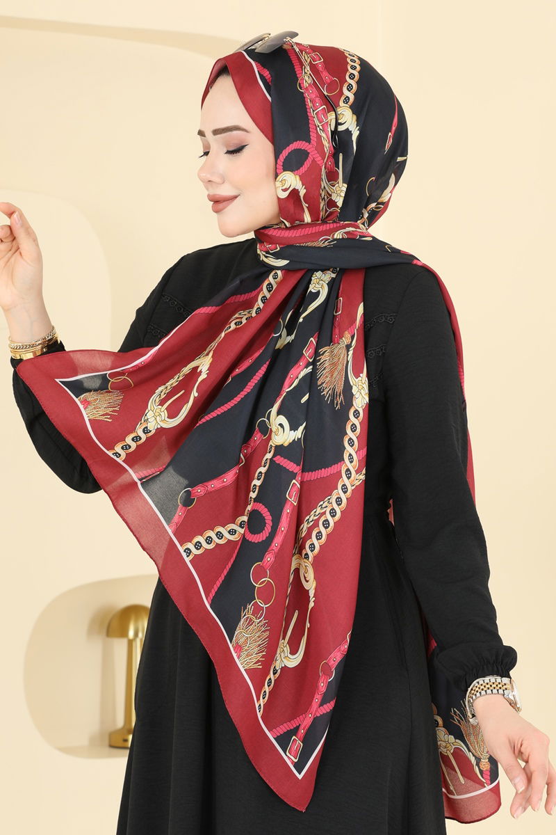 Zincir Desen Soft Şal 158IPK758 Bordo
