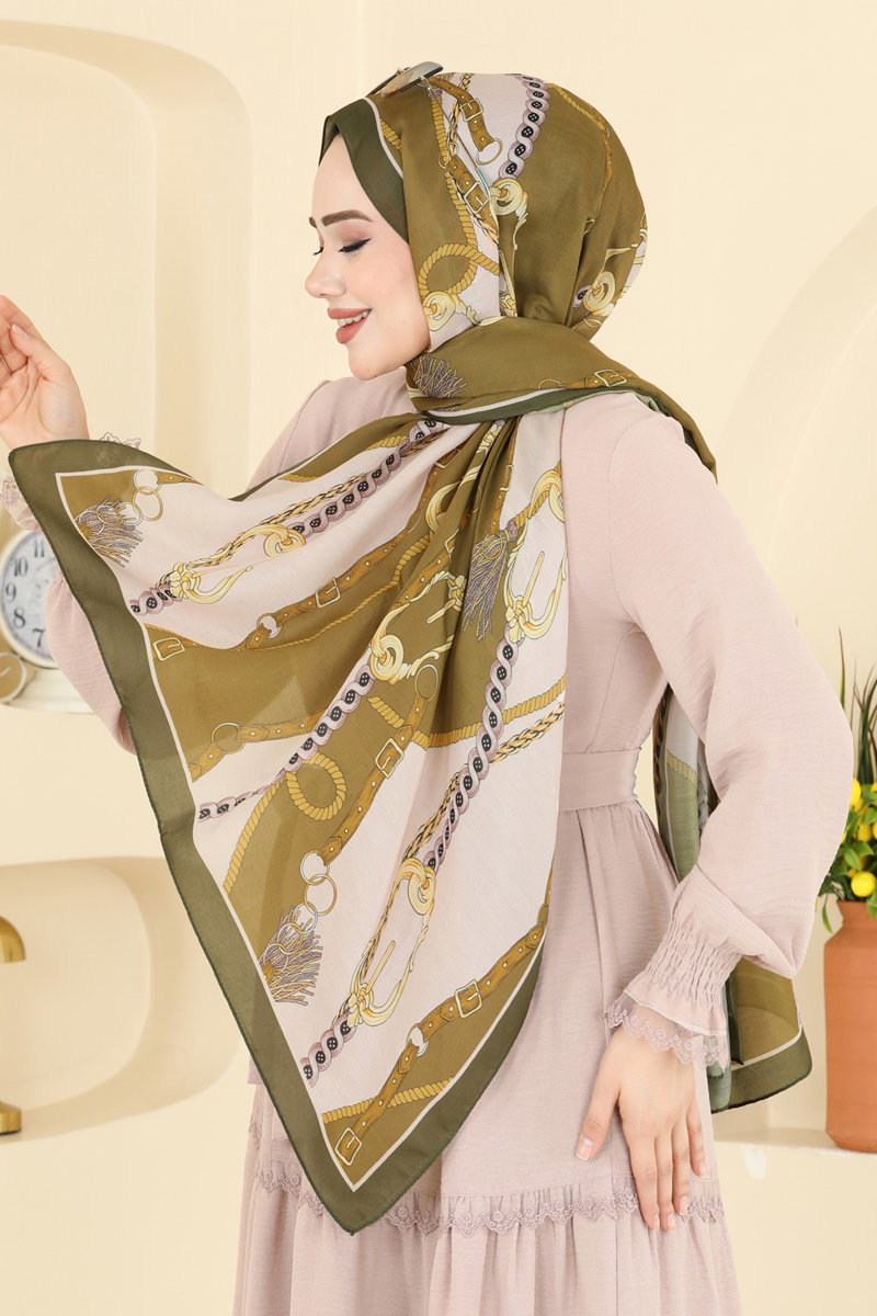 Zincir Desen Soft Şal 158IPK758 Haki