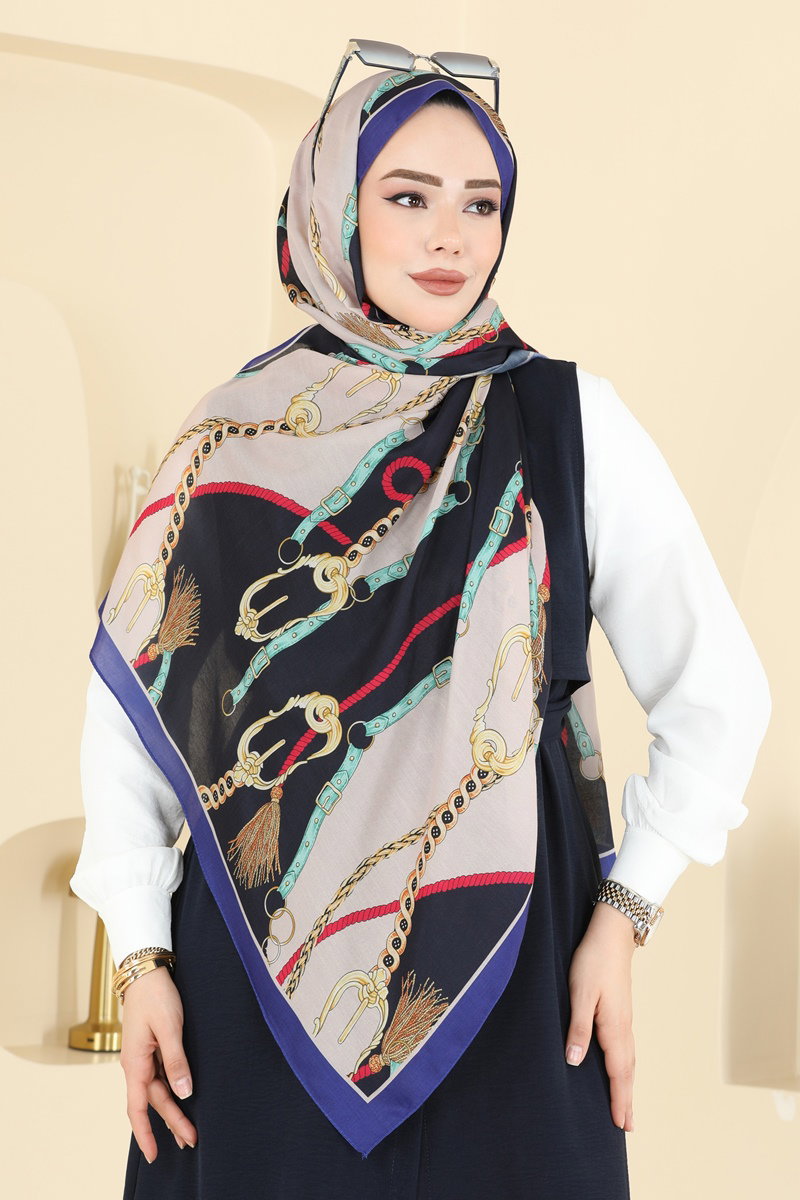 Zincir Desen Soft Şal 158IPK758 Saks