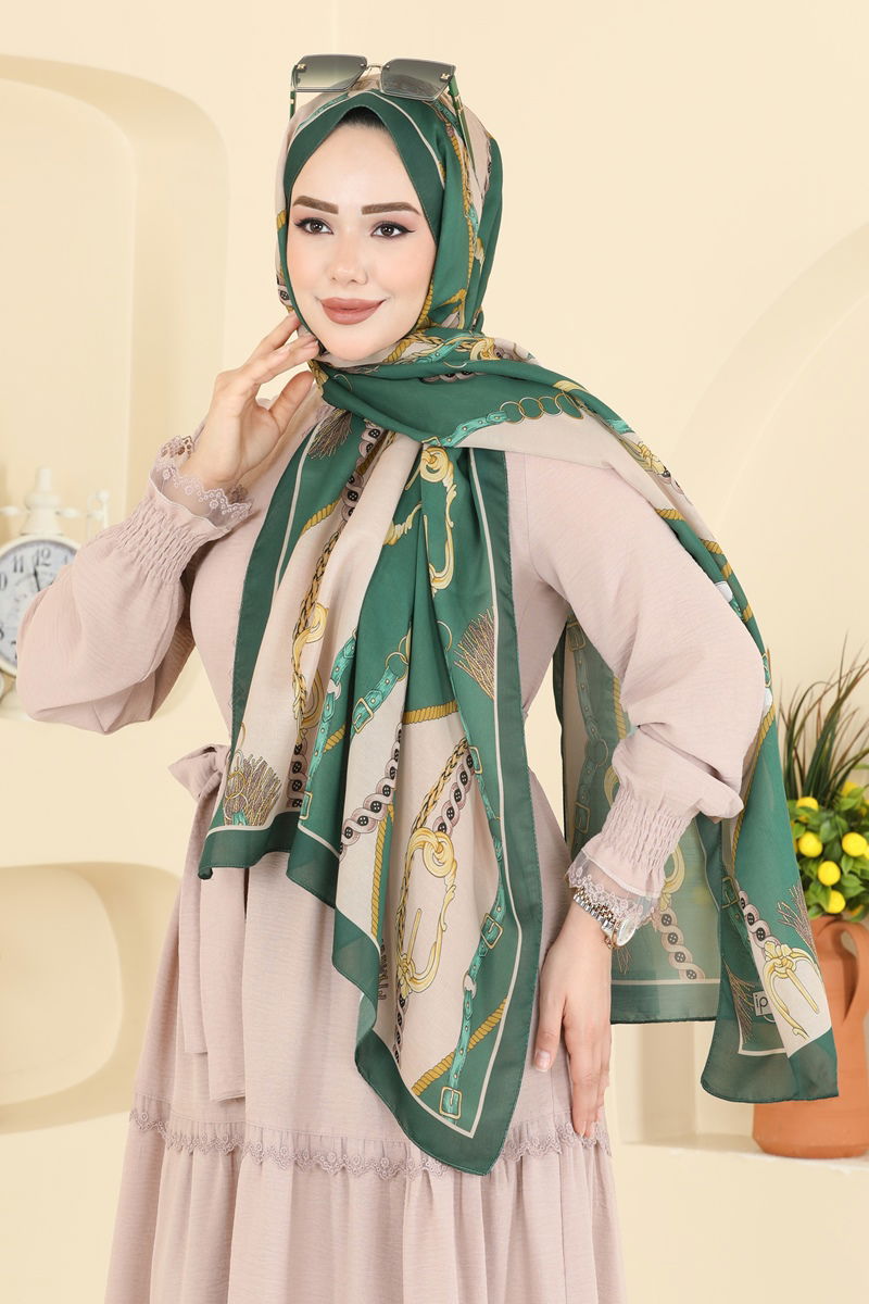 Zincir Desen Soft Şal 158IPK758 Zümrüt