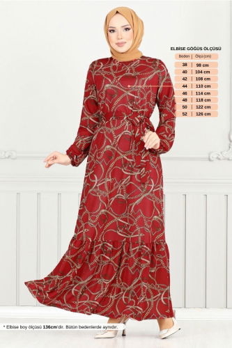 MRV P.M. - Zincir Desenli Elbise 4086PM1063-M Kırmızı