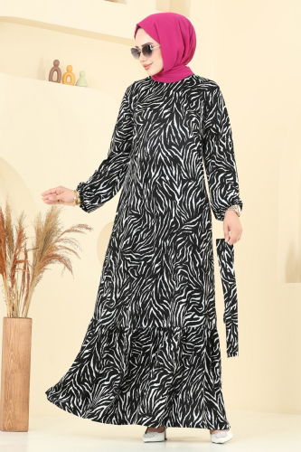 P.R.M. - Zincir Desenli Helen Elbise 4086PM271 Desen1 Zebra&Siyah