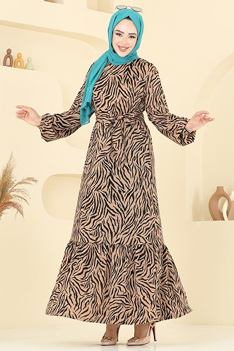 moda selvim Zincir Desenli Helen Elbise 4086PM271 Desen1 Zebra&Vizyon - Thumbnail