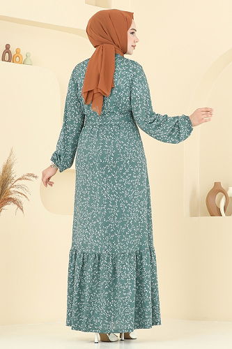 moda selvim Zincir Desenli Helen Elbise 4086PM271 Mint - Thumbnail