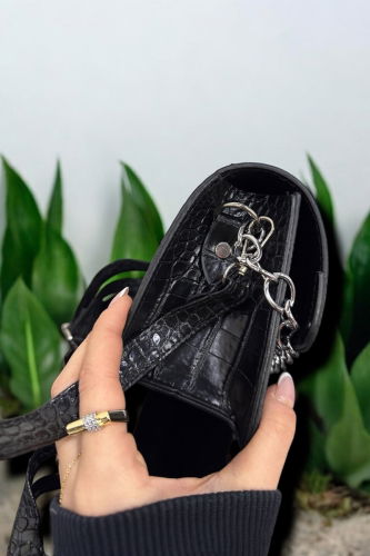 moda selvim Zincir Detay Kadın Çantası 48STG610 Siyah - Thumbnail