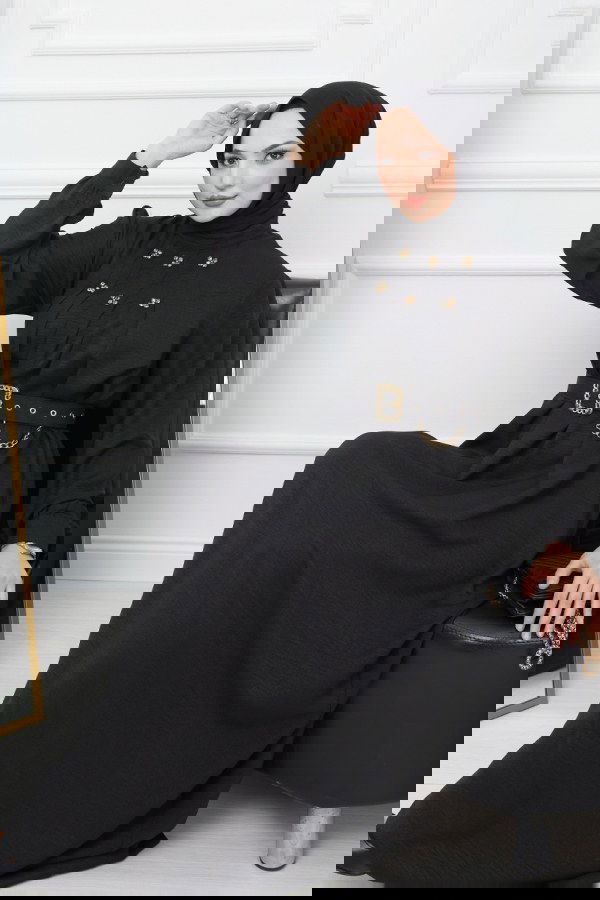 Modaselvim SEPETTE NET %20 + %10 İNDİRİM Zincir Detay Kemerli Elbise EFS519 Siyah