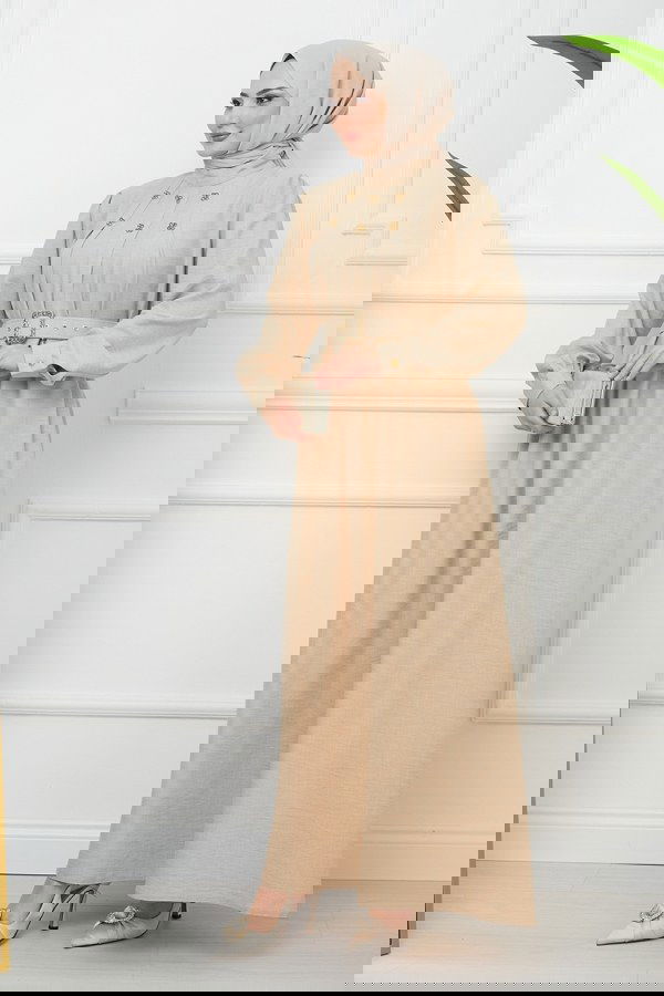 Modaselvim SEPETTE NET %20 + %10 İNDİRİM Zincir Detay Kemerli Elbise EFS519 Vizyon