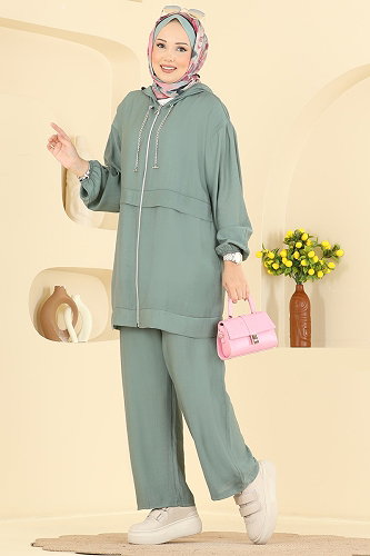 moda selvim Zincir Detaylı Fermuarlı Takım 8081TEG847 Mint - Thumbnail