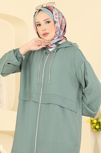 moda selvim Zincir Detaylı Fermuarlı Takım 8081TEG847 Mint - Thumbnail