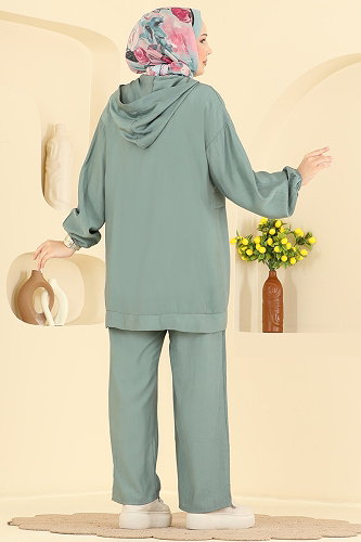 moda selvim Zincir Detaylı Fermuarlı Takım 8081TEG847 Mint - Thumbnail