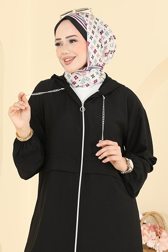 moda selvim Zincir Detaylı Fermuarlı Takım 8081TEG847 Siyah - Thumbnail
