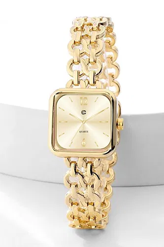 moda selvim Zincir Detaylı Kare Saat 8868CLSK1184 Gold - Thumbnail
