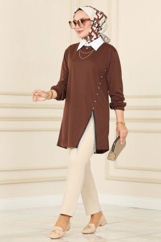 A.Y.D. - Zincir Detaylı Tesettür Tunik 7730AYD574 Kahve