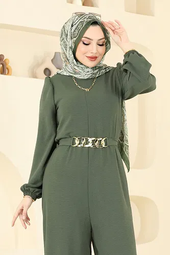 moda selvim Zincir Kemerli Aerobin Tulum 2667SL432 Haki - Thumbnail