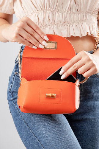 moda selvim Zincir Kemerli Çapraz Çanta 310GBK1140 Oranj - Thumbnail