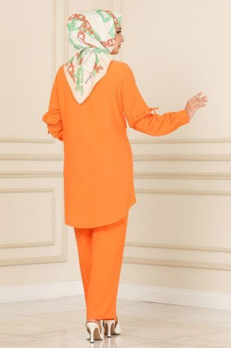 moda selvim Zincir Kolyeli Bürümcük Takım 8868AYD574 Oranj - Thumbnail