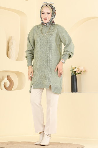moda selvim Zincir Örme Detaylı Tunik 6017KLN570 Çağla - Thumbnail