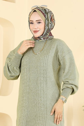moda selvim Zincir Örme Detaylı Tunik 6017KLN570 Çağla - Thumbnail