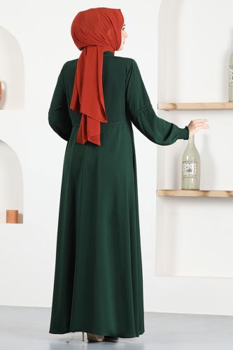 moda selvim Zippered Medina Silk Abaya MSL069 Emerald - Thumbnail